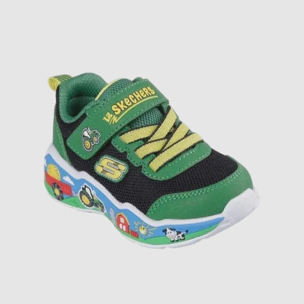 Kids Green and black sneaker with colorful design on a white background