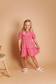 Elsa Gingham Shirred Dress