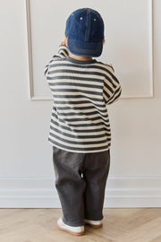 Organic Cotton Waffle Leith Long Sleeve Top - Oliver Stripe Atlantic/Cloud