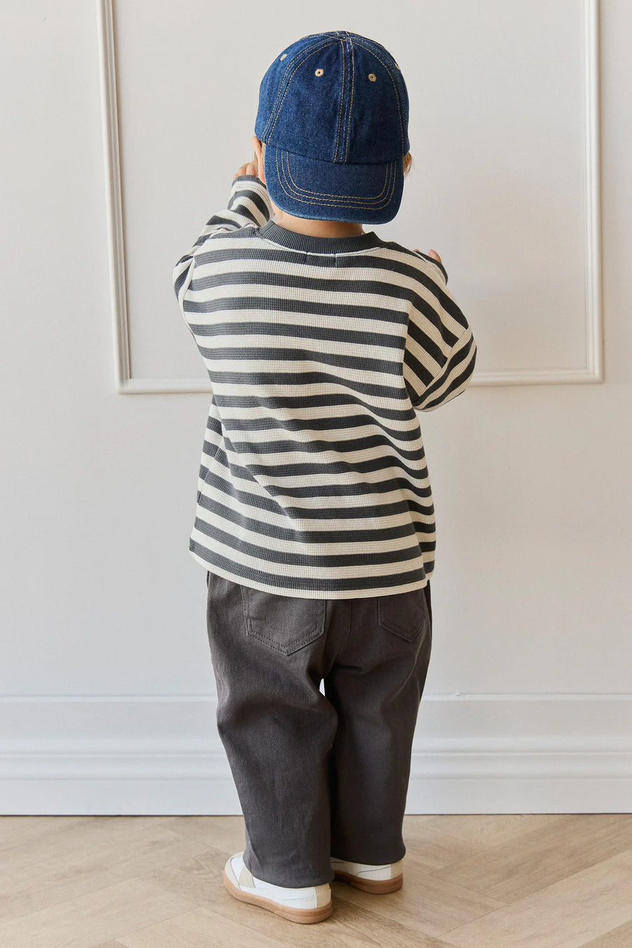 Organic Cotton Waffle Leith Long Sleeve Top - Oliver Stripe Atlantic/Cloud