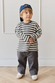 Organic Cotton Waffle Leith Long Sleeve Top - Oliver Stripe Atlantic/Cloud