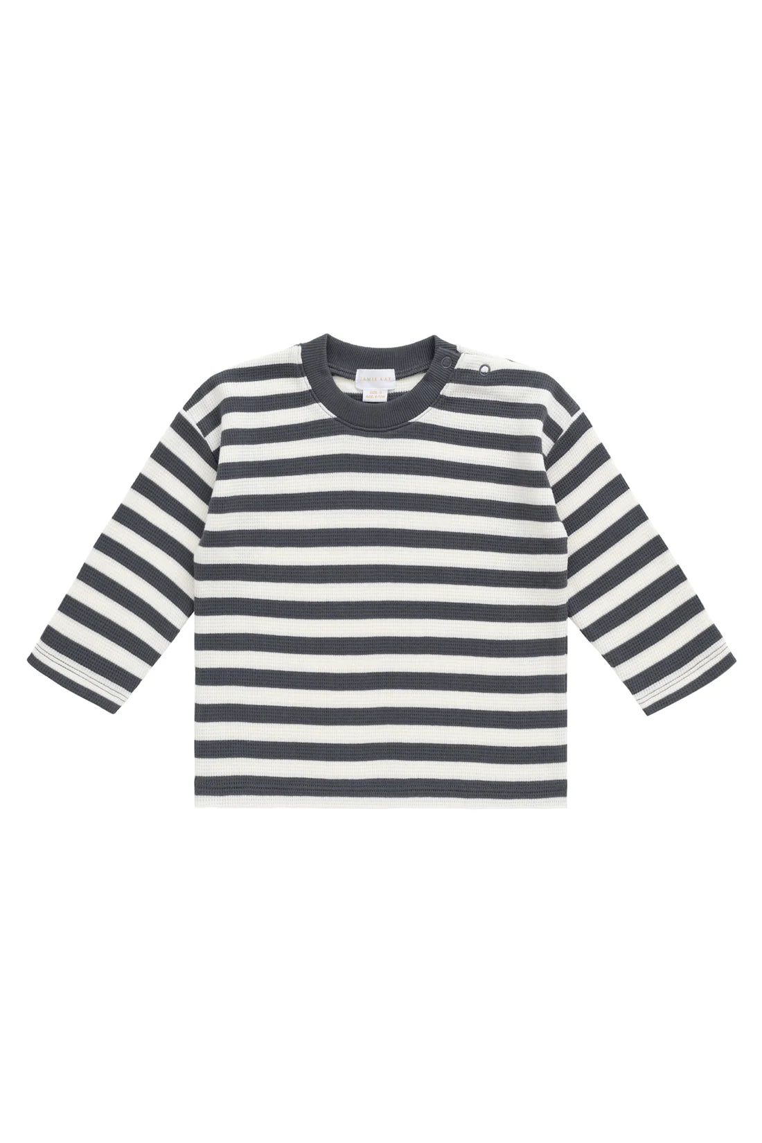 Organic Cotton Waffle Leith Long Sleeve Top - Oliver Stripe Atlantic/Cloud