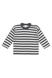 Organic Cotton Waffle Leith Long Sleeve Top - Oliver Stripe Atlantic/Cloud