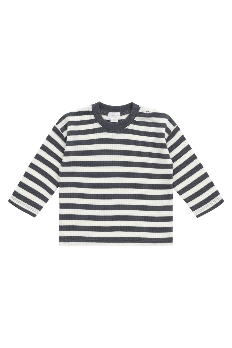 Organic Cotton Waffle Leith Long Sleeve Top - Oliver Stripe Atlantic/Cloud