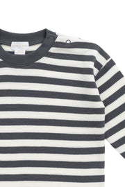 Organic Cotton Waffle Leith Long Sleeve Top - Oliver Stripe Atlantic/Cloud