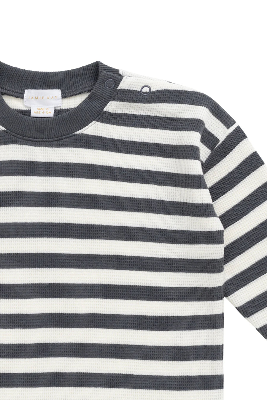 Organic Cotton Waffle Leith Long Sleeve Top - Oliver Stripe Atlantic/Cloud