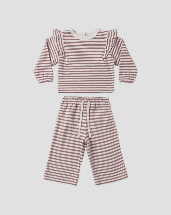 Quincy Mae Ruffle Cozy Set - Mulberry Stripe