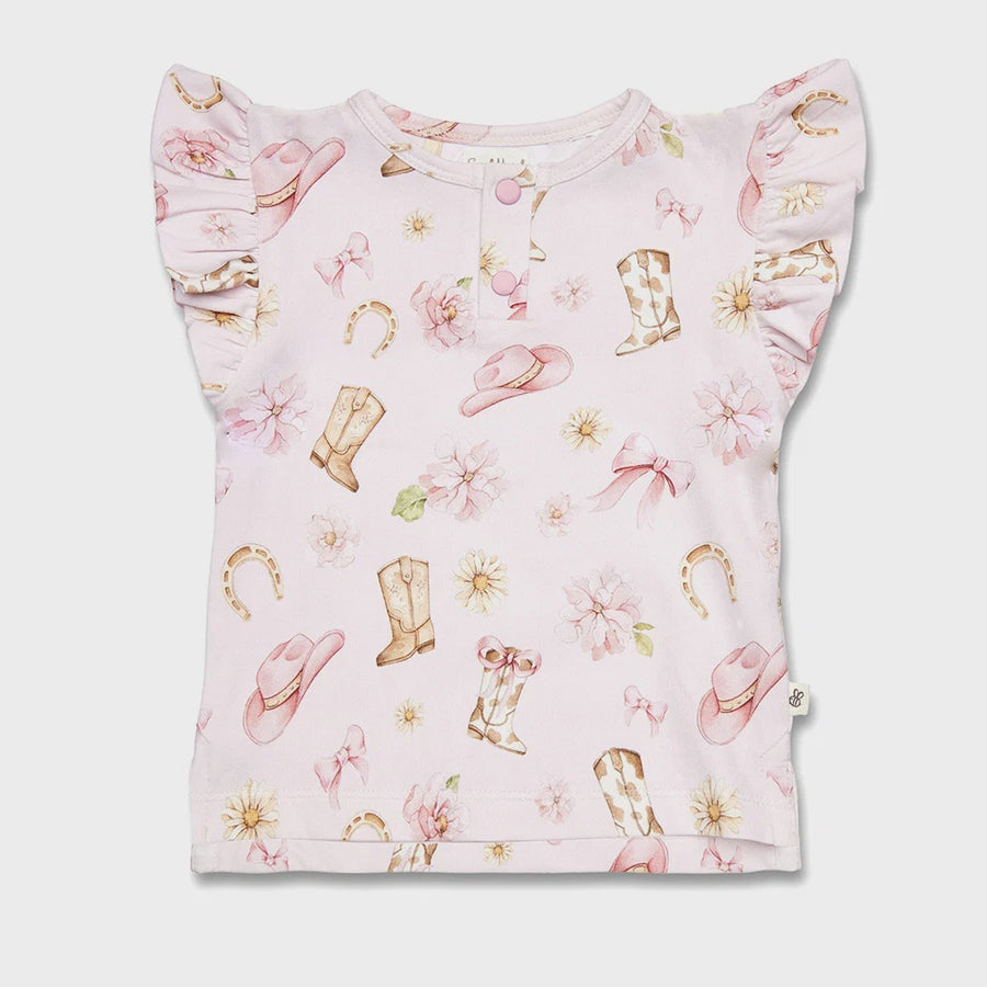 Boots & Bows Short Sleeve Top with Frill