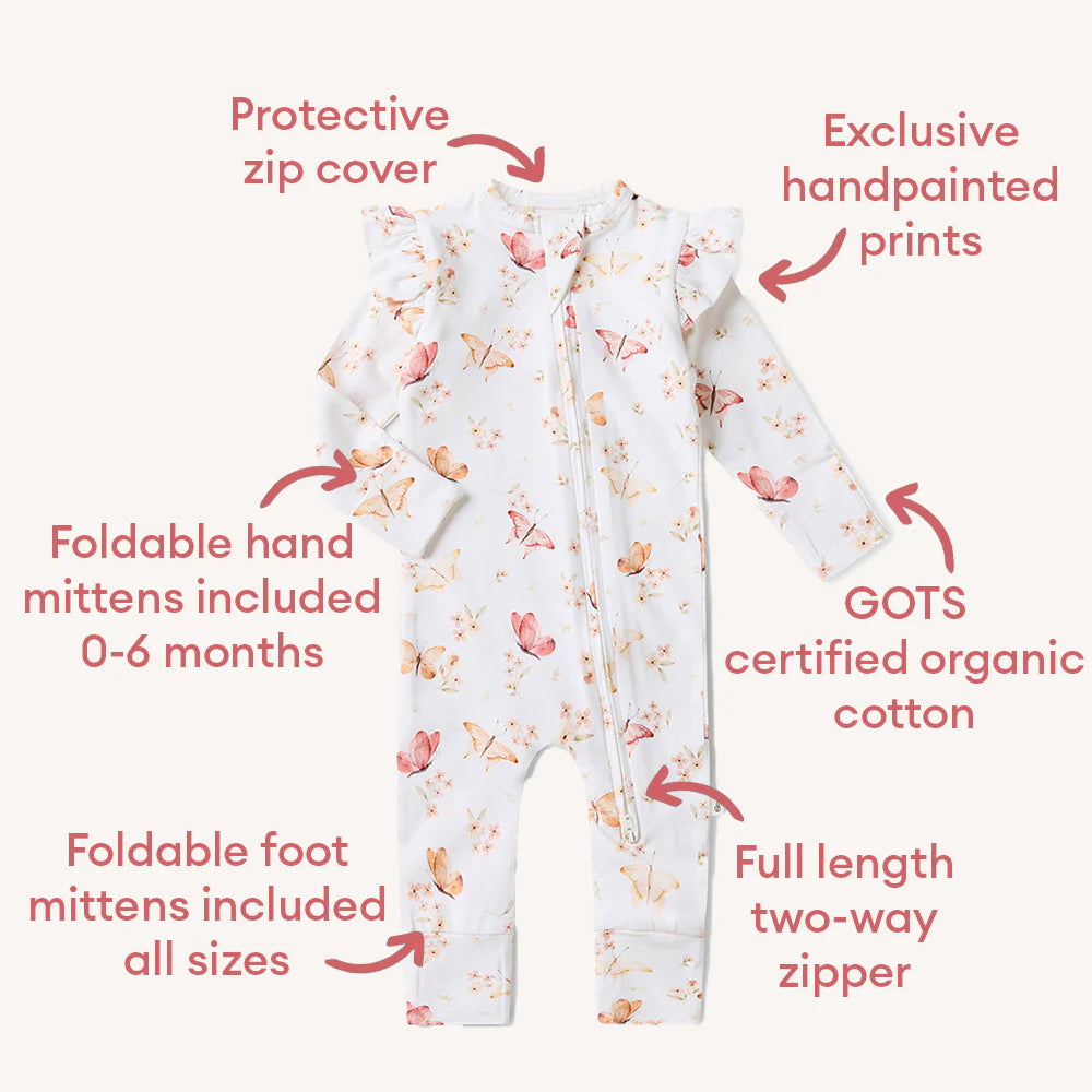 Butterfly Organic Snugglesuit Convertible Romper with Frill