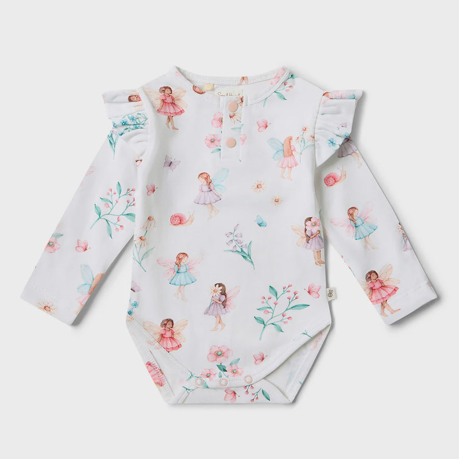 Fairy Garden Long Sleeve Organic Bodysuit with Frill