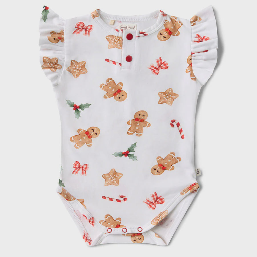 Gingerbread Short Sleeve Bodysuit with Frill