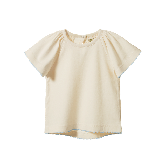 Faye Tee - Natural with Blue Trim