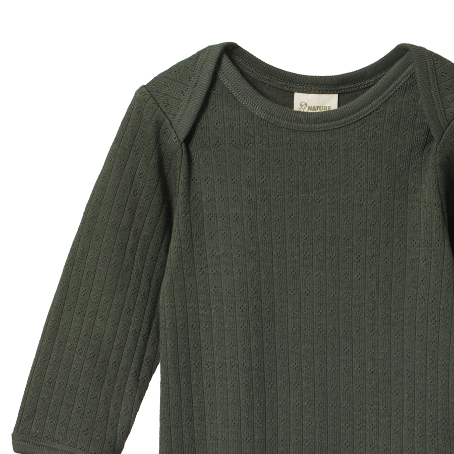 Pointelle Long Sleeve Merino Bodysuit - Thyme