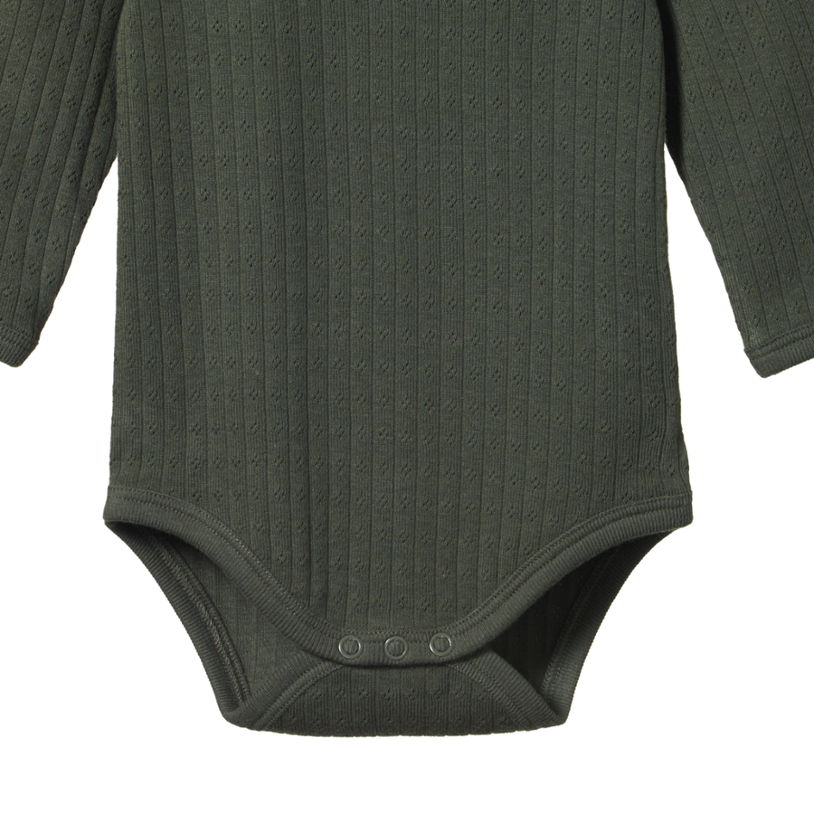Pointelle Long Sleeve Merino Bodysuit - Thyme