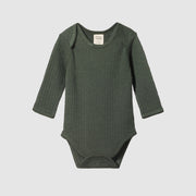 Pointelle Long Sleeve Merino Bodysuit - Thyme