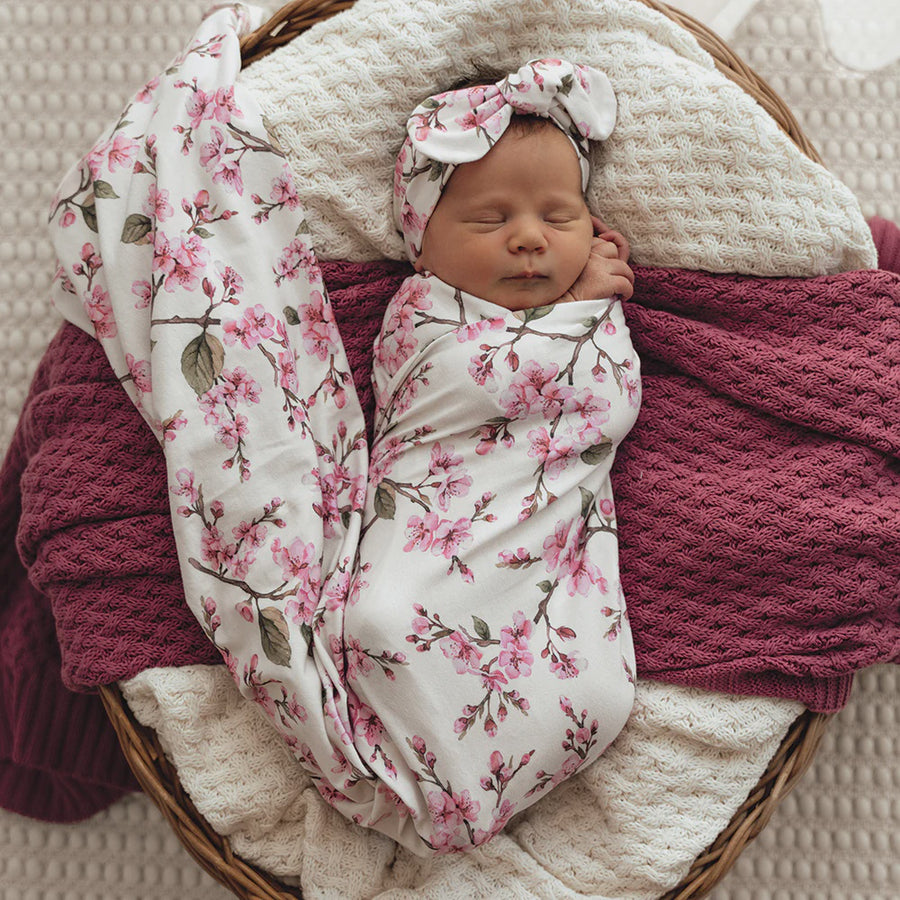 Cherry Blossom Organic Jersey Wrap & Beanie