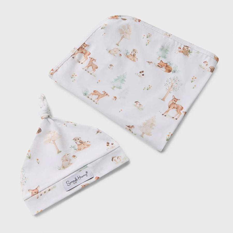 Woodland Tales Organic Jersey Wrap & Beanie Set