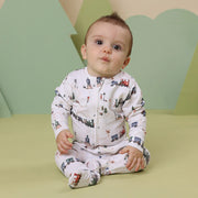 Trains Organic Snuggle Sleepsuit Zip Footie